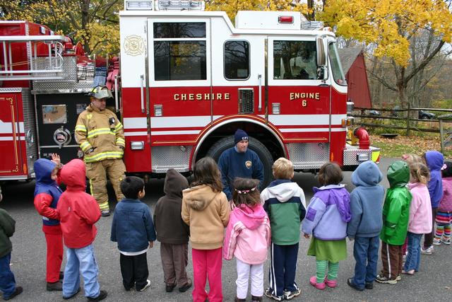 CFD Fire Fighters explain fire safety to students at the Boulder Knoll Montessori School - October 2009